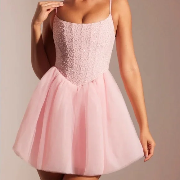 strapless open back dress Rent Oh Polly Perla Embellished Corset Kaftan Mini Dress in Hot Pink